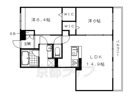 京福嵐山本線 鹿王院駅 徒歩4分 3階建 築7年(2LDK/3階)の間取り写真