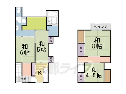山陰本線 花園駅(京都) 徒歩9分 2階建 築56年(4DK)の間取り写真