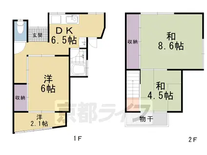 山陰本線 嵯峨嵐山駅 徒歩9分 2階建 築61年(3DK)の間取り写真