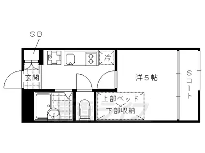 京都市東西線 二条駅 徒歩4分 2階建 築18年(1K/1階)の間取り写真