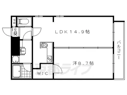山陰本線 円町駅 徒歩3分 5階建 築6年(1LDK/3階)の間取り写真