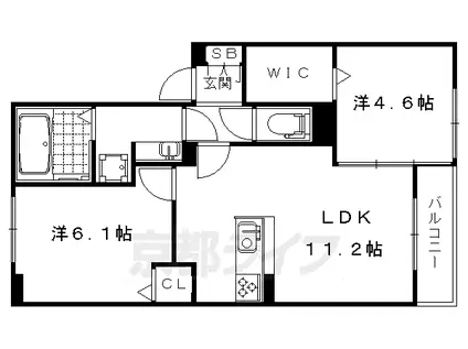 ソレアード御室(2LDK/1階)の間取り写真
