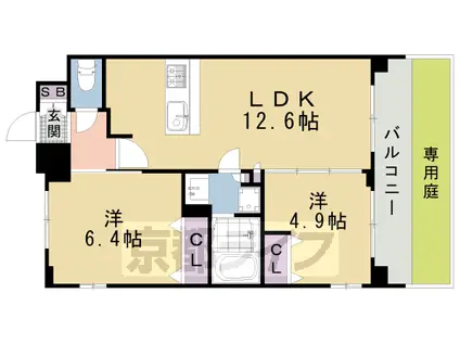 クリスタルグランツ京都西大路(2LDK/1階)の間取り写真