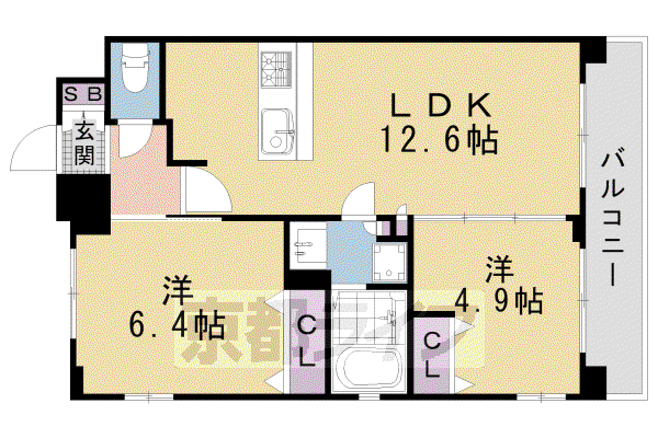 東海道本線 西大路駅 徒歩12分 7階建 築7年(2LDK/4階)の間取り写真