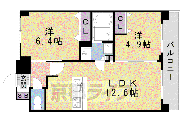 東海道本線 西大路駅 徒歩12分 7階建 築7年(2LDK/6階)の間取り写真