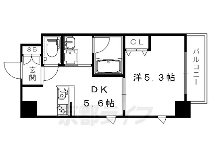 阪急電鉄京都線 西院駅(阪急) 徒歩15分 7階建 築7年(1DK/4階)の間取り写真