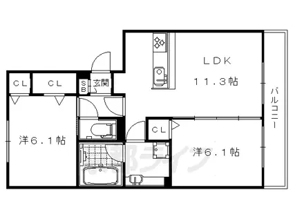 グランソレイユ西院(2LDK/3階)の間取り写真