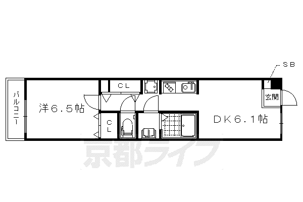 京都市東西線 西大路御池駅 徒歩3分 3階建 築6年(1LDK/3階)の間取り写真