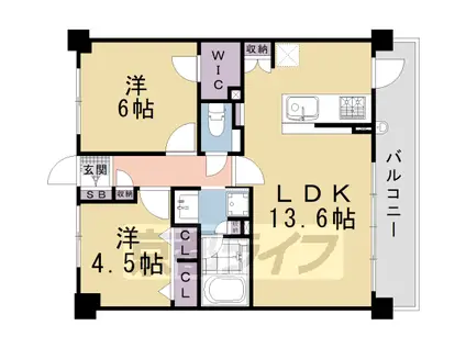 東海道本線 西大路駅 徒歩8分 7階建 築6年(2LDK/5階)の間取り写真