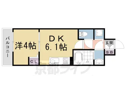 京都市東西線 太秦天神川駅 徒歩8分 7階建 築5年(1DK/1階)の間取り写真