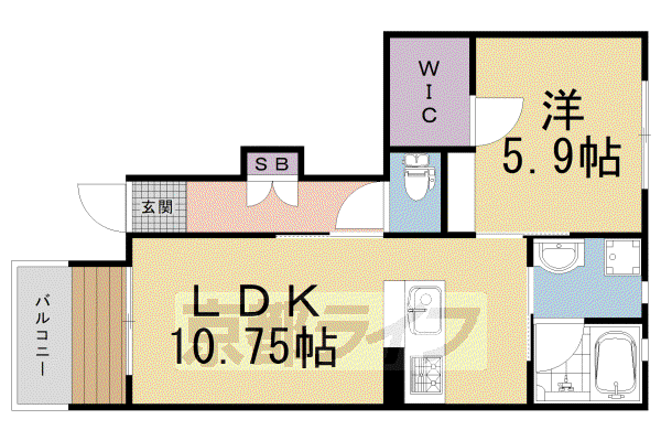 阪急電鉄京都線 西京極駅 徒歩4分 2階建 築6年(1LDK/1階)の間取り写真