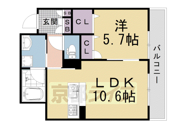 阪急電鉄京都線 西京極駅 徒歩11分 3階建 築5年(1LDK/2階)の間取り写真