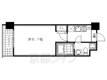京都市烏丸線 五条駅(京都市営) 徒歩5分 13階建 築18年(1K/12階)の間取り写真