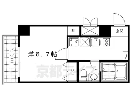 京都市烏丸線 五条駅(京都市営) 徒歩5分 13階建 築18年(1K/13階)の間取り写真