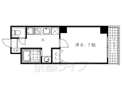 京都市烏丸線 烏丸御池駅 徒歩3分 10階建 築19年(1K/9階)の間取り写真