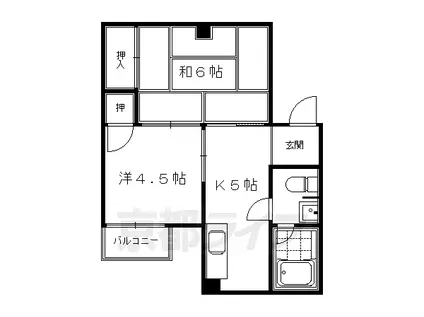 京都市烏丸線 烏丸御池駅 徒歩4分 7階建 築53年(2DK/4階)の間取り写真