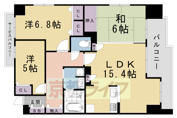 グラン・コート烏丸五条(3LDK/4階)の間取り写真