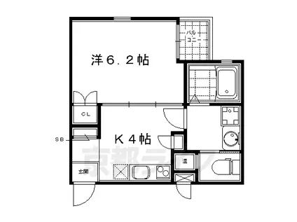 京都市烏丸線 四条駅(京都市営) 徒歩8分 5階建 築13年(1K/5階)の間取り写真