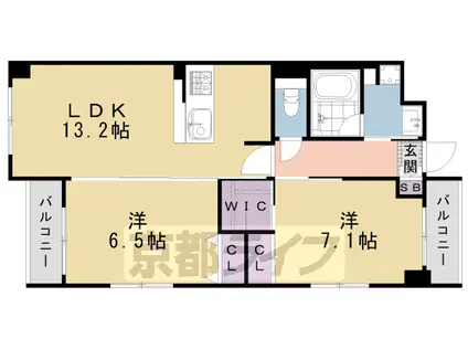 京都市東西線 二条駅 徒歩3分 5階建 築12年(2LDK/4階)の間取り写真
