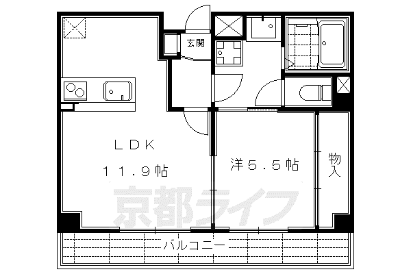 京都市烏丸線 丸太町駅(京都市営) 徒歩3分 5階建 築13年(1LDK/3階)の間取り写真