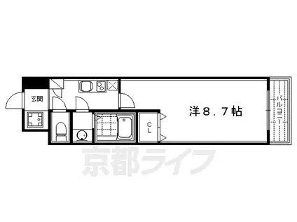 京都市烏丸線 四条駅(京都市営) 徒歩5分 10階建 築25年(1K/9階)の間取り写真