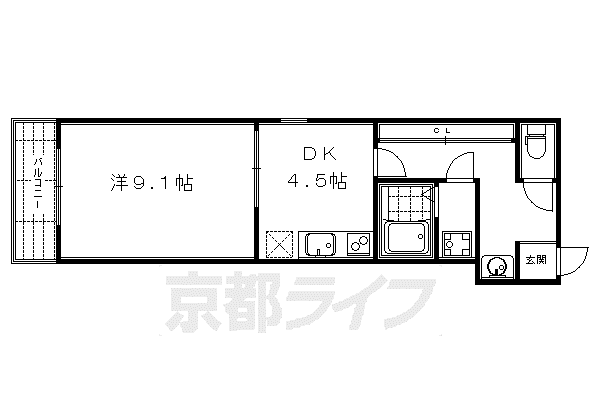 京都市烏丸線 四条駅(京都市営) 徒歩9分 5階建 築13年(1DK/2階)の間取り写真