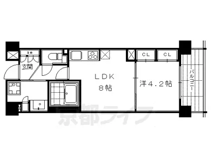 京都市烏丸線 四条駅(京都市営) 徒歩6分 5階建 築13年(1LDK/3階)の間取り写真