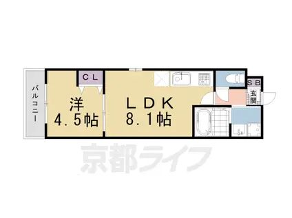 山陰本線 二条駅 徒歩4分 3階建 築12年(1LDK/地下階)の間取り写真