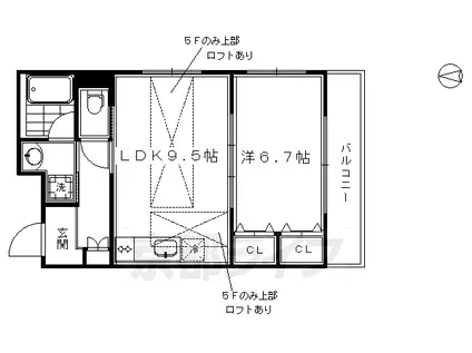 アンダンテ烏丸七条(1LDK/3階)の間取り写真