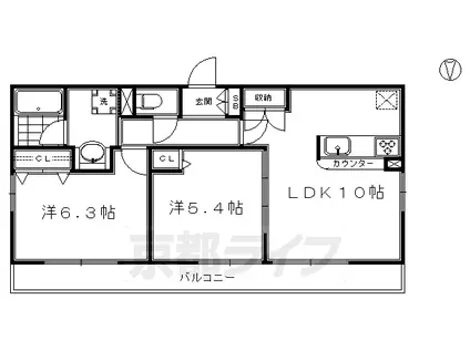 京都市烏丸線 五条駅(京都市営) 徒歩5分 5階建 築14年(2LDK/3階)の間取り写真