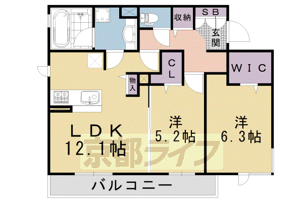 山陰本線 丹波口駅 徒歩10分 3階建 築14年(2LDK/1階)の間取り写真
