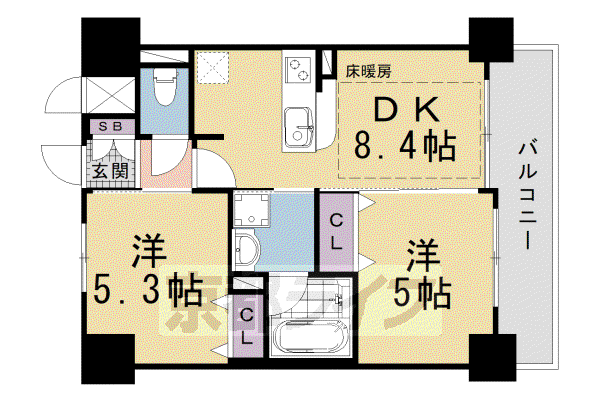 東海道本線 京都駅 徒歩5分 11階建 築14年(2LDK/7階)の間取り写真