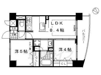京阪電気鉄道京阪線 七条駅 徒歩4分 11階建 築13年(2LDK/5階)の間取り写真