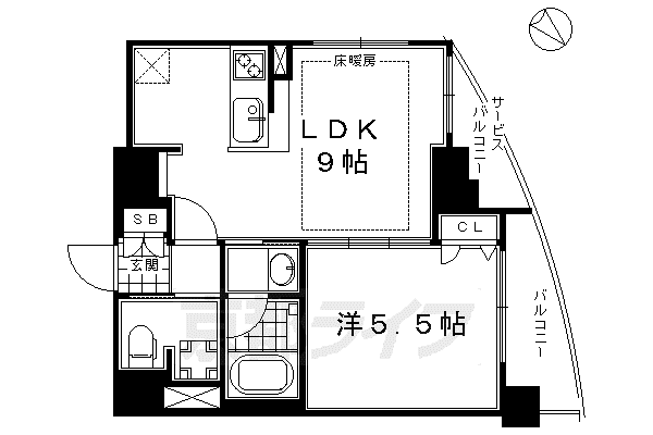 エステムプラザ京都河原町通2レジデンシャル(1LDK/4階)の間取り写真