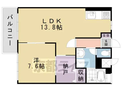 近鉄京都線 東寺駅 徒歩10分 11階建 築55年(1SLDK/1階)の間取り写真