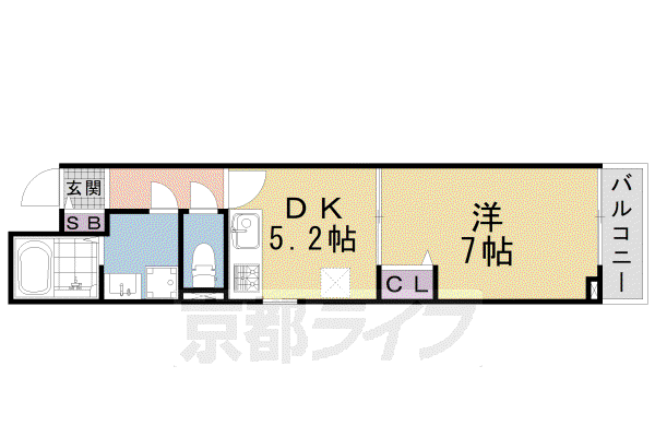 近鉄京都線 東寺駅 徒歩10分 4階建 築13年(1DK/1階)の間取り写真