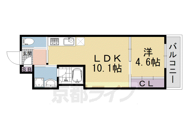 山陰本線 丹波口駅 徒歩10分 3階建 築12年(1LDK/1階)の間取り写真