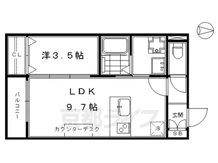 山陰本線 丹波口駅 徒歩7分 2階建 築12年(1LDK/2階)の間取り写真