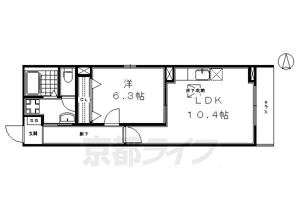 東海道本線 京都駅 徒歩10分 2階建 築12年(1LDK/1階)の間取り写真