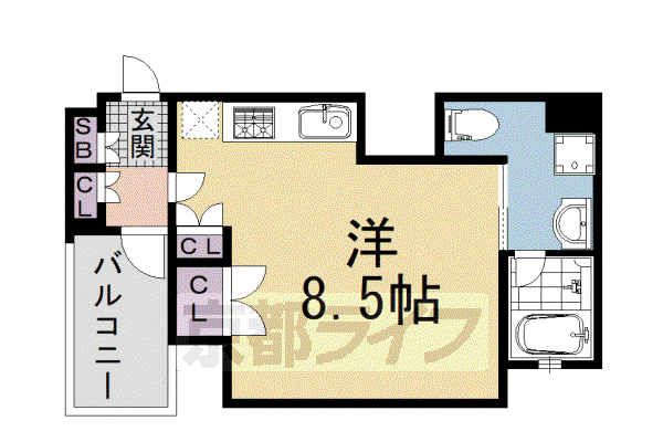 京都市烏丸線 五条駅(京都市営) 徒歩10分 8階建 築12年(1K/3階)の間取り写真