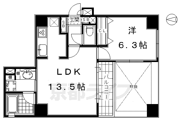 京都市烏丸線 五条駅(京都市営) 徒歩10分 7階建 築12年(1LDK/7階)の間取り写真