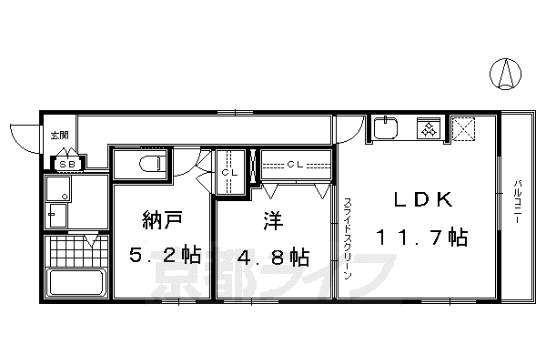 京都市烏丸線 五条駅(京都市営) 徒歩6分 3階建 築12年(1SLDK/2階)の間取り写真