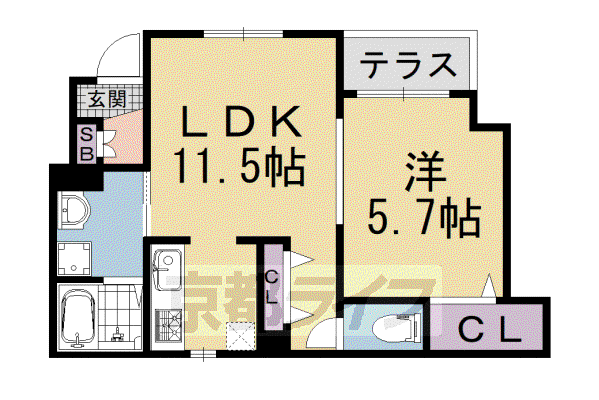 山陰本線 丹波口駅 徒歩7分 3階建 築11年(1LDK/1階)の間取り写真