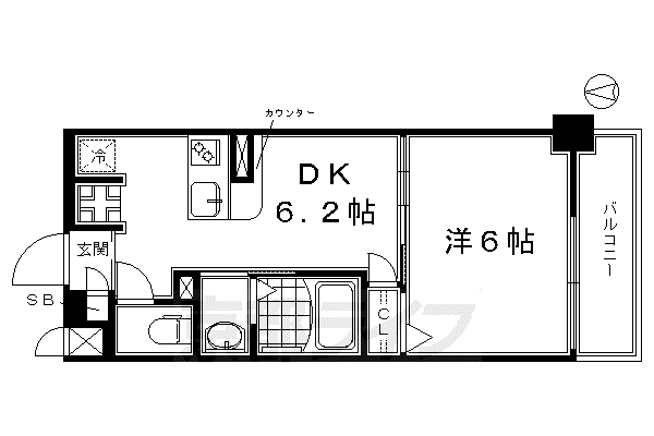 近鉄京都線 東寺駅 徒歩7分 7階建 築11年(1DK/2階)の間取り写真
