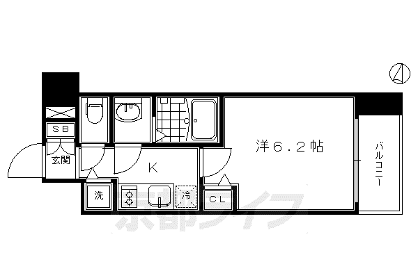京都市烏丸線 九条駅(京都) 徒歩7分 7階建 築9年(1K/3階)の間取り写真