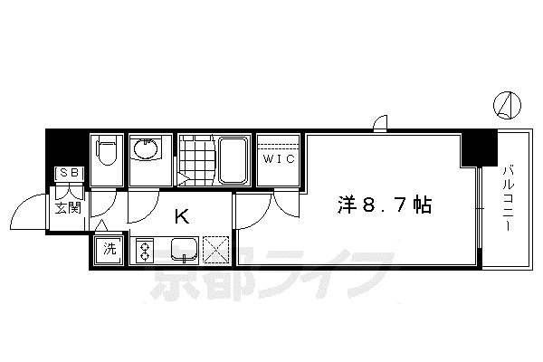 京都市烏丸線 九条駅(京都) 徒歩7分 7階建 築9年(1K/2階)の間取り写真