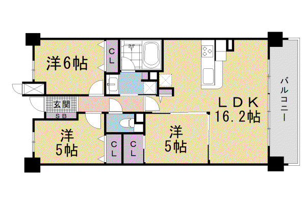 山陰本線 丹波口駅 徒歩10分 7階建 築10年(3LDK/3階)の間取り写真