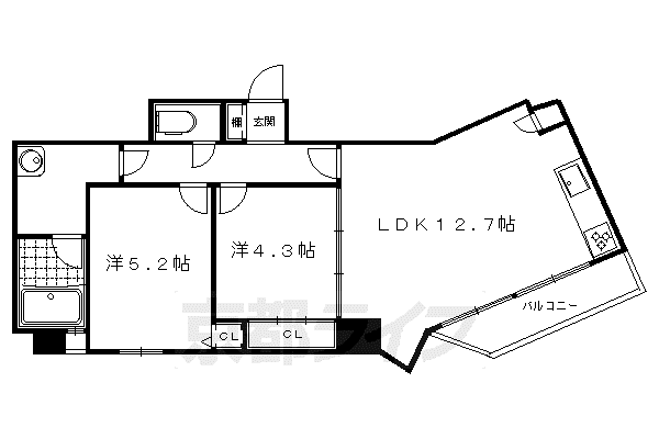 京阪電気鉄道鴨東線 出町柳駅 徒歩11分 5階建 築15年(2LDK/2階)の間取り写真