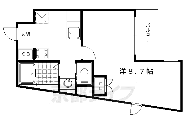 叡山電鉄 修学院駅 徒歩5分 4階建 築17年(1K/1階)の間取り写真