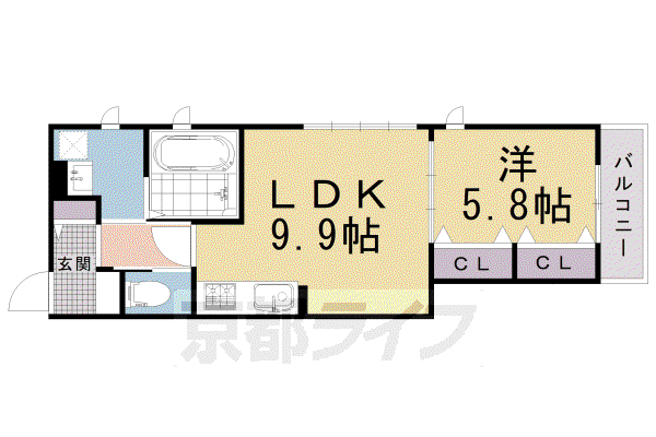 京都市烏丸線 北大路駅 徒歩14分 2階建 築5年(1LDK/1階)の間取り写真